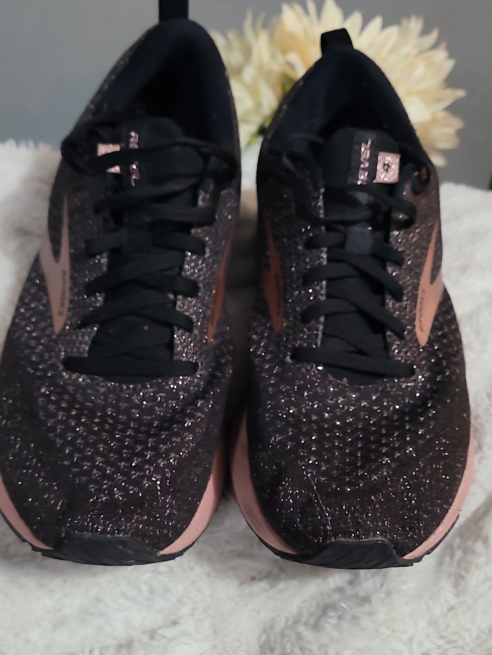 Brooks Women's Black Sparkle Running Shoes with Rose Gold Accents